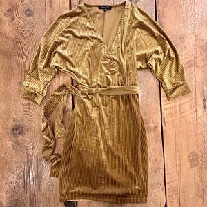 DYNAMITE Gold Velvet Textured Mini Dress